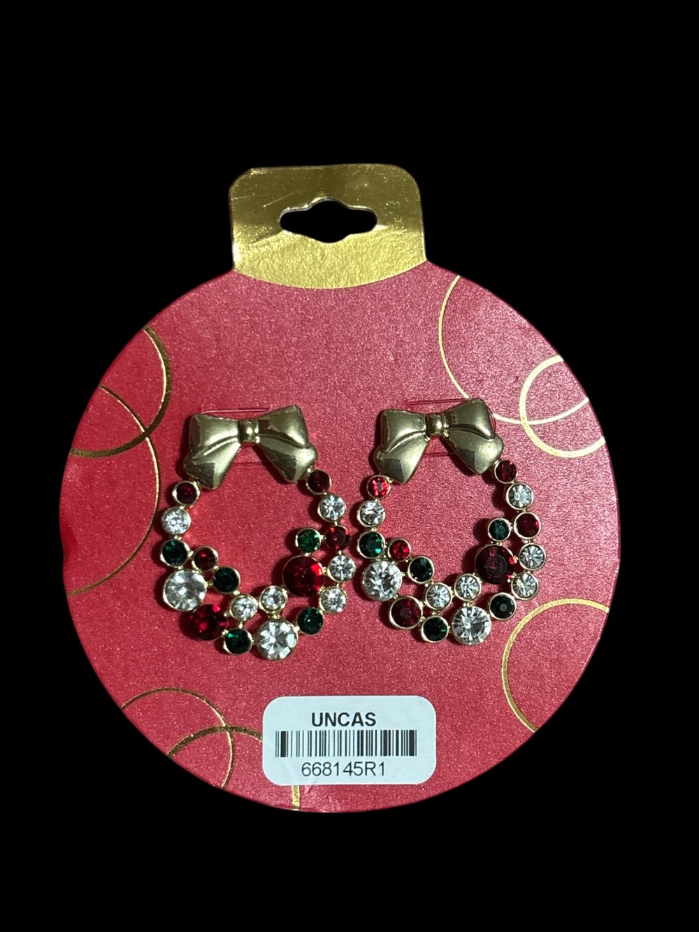 Festive Gold Tone Bow Wreath Earrings